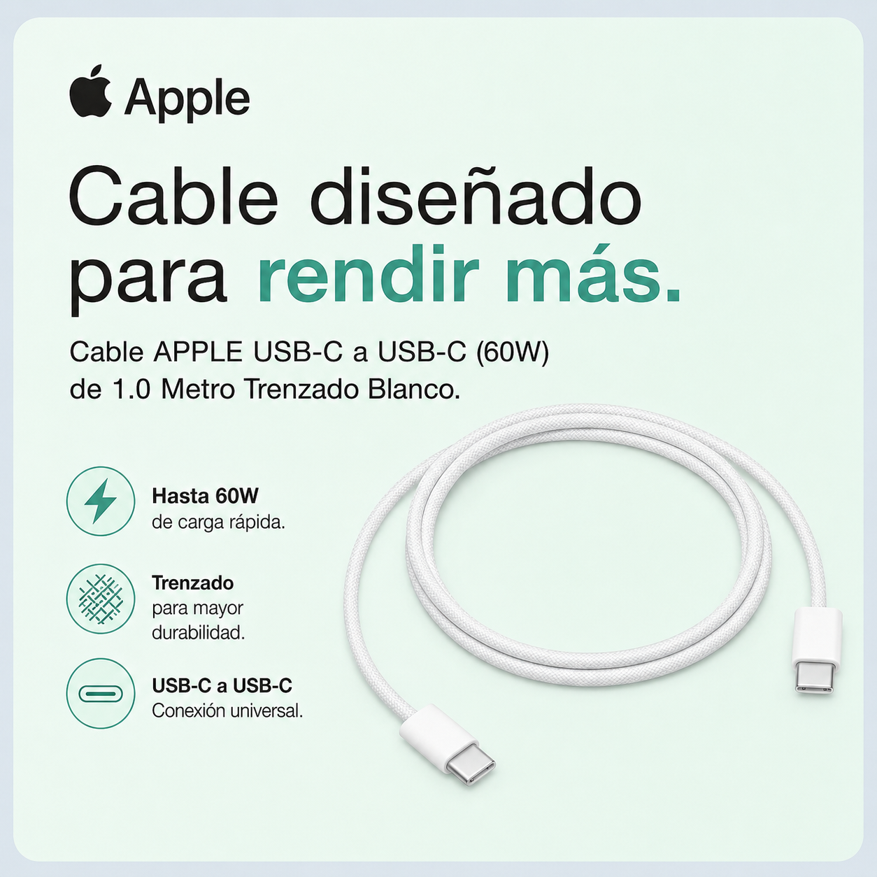Cable APPLE USB-C a USB-C (60W) de 1.0 Metro