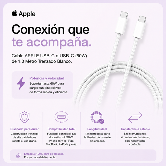 Cable APPLE USB-C a USB-C (60W) de 1.0 Metro