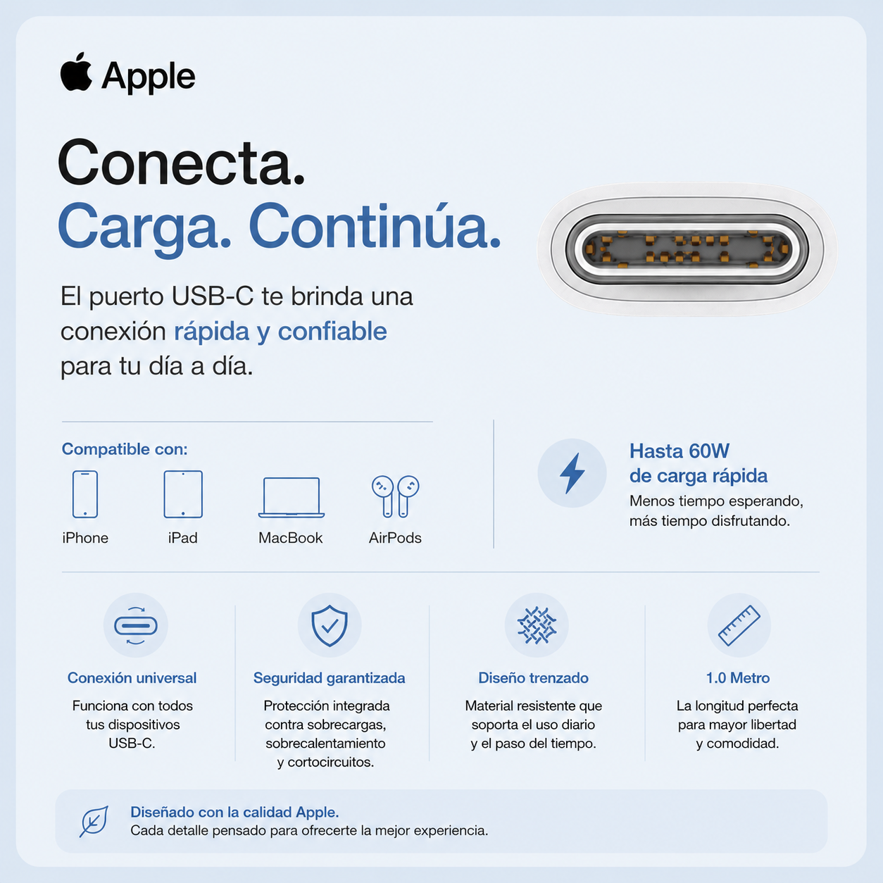 Cable APPLE USB-C a USB-C (60W) de 1.0 Metro