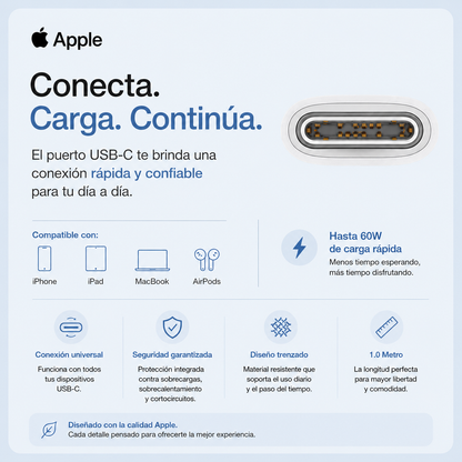 Cable APPLE USB-C a USB-C (60W) de 1.0 Metro